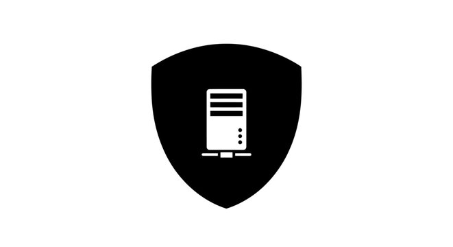 Black shield with server icon.