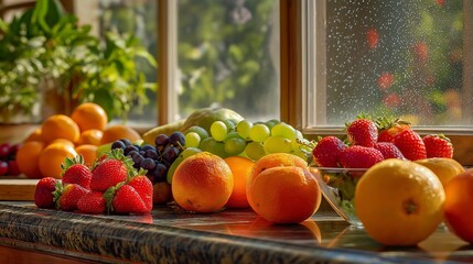 フルーツと朝のキッチン