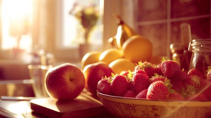 フルーツと朝のキッチン