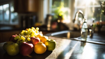 フルーツと朝のキッチン