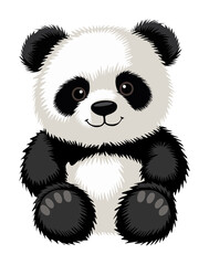 Full body front facing illustration of a cute plush panda with black-white fur, sitting with paws forward, stylized jagged fur, isolated on transparent background. Playful and cuddly cartoon design. © Creative_Juice_Art