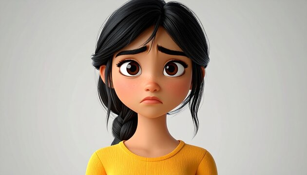 A cartoon girl with a worried expression on her face