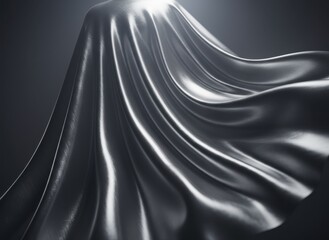 Elegant Silver Fabric Draped in Dramatic Spotlight with Smooth Folds and Ripples Minimalist Background