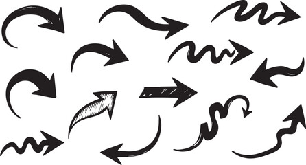 Hand-Drawn Doodle Arrows Vector Set, Sketchy Arrow Illustrations for Graphic Design & Infographics
