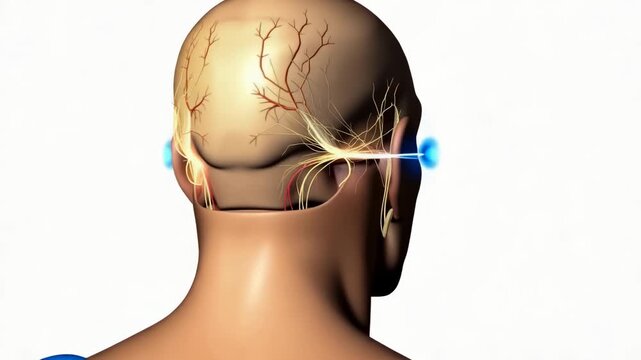 Occipital neuralgia nerve block animation explaining pain treatment back view human head anatomy