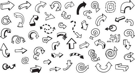 Fototapeta premium Black Arrow Icons Set: Hand-Drawn Directional Arrows 