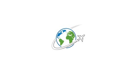 Earth globe icon with airplane vector