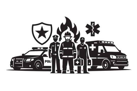 Public Safety Concept Silhouette, Vector Illustration, Isolated on White Background