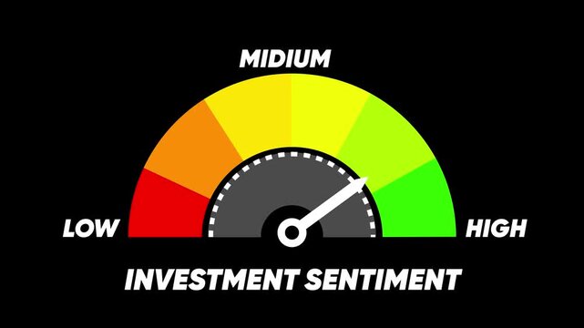 Investment Sentiment Gauge Showing Low to High Levels on a Black Background meter indicator