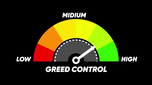 Greed Control Meter Indicating Medium Levels on a Black Background gauge indicator