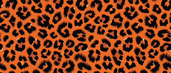 Vibrant Orange Leopard Print Close-Up with Dynamic Black Spots on Bold Background, Animal Skin Pattern, Fur, and Camouflage Design (0850227330) © Merisca