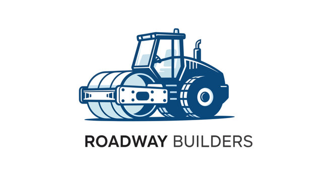 Blue Road Roller Vehicle for Roadway Builders Logo.