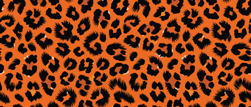 Vibrant Orange Leopard Print Close-Up with Dynamic Black Spots on Bold Background, Animal Skin Pattern, Fur, and Camouflage Design (0850227330)