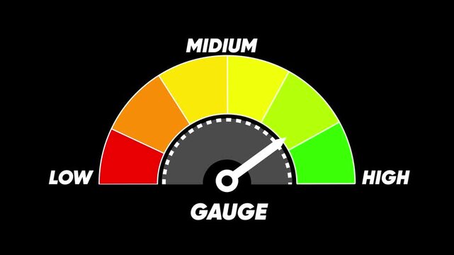 Gauge with Needle Indicating Medium to High Readings on a Black Background meter dial