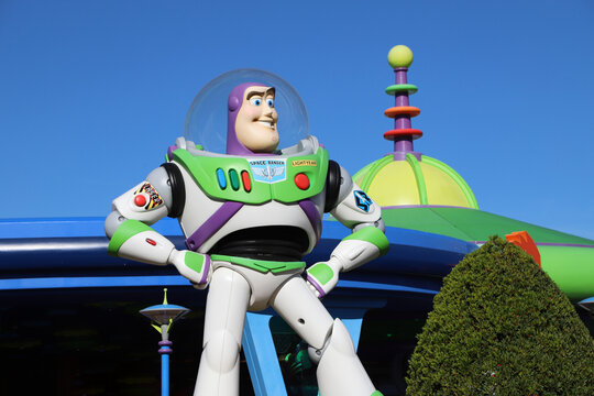 
Buzz Lightyear Statue with blue sky background and copy space