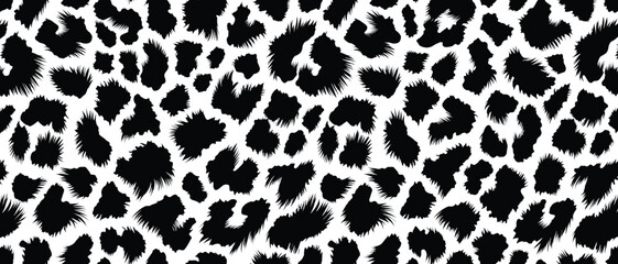 Dynamic black and white leopard fur pattern with overlapping spots, high contrast, texture, depth, and motion © Merisca