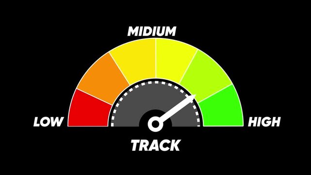 Colorful Gauge Meter Indicating Low to High Track Levels on a Black Background speedometer indicator
