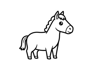 Obraz premium Black and white line art drawing of a cartoon pony facing right
