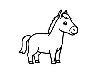 Fototapeta premium Black and white outline drawing of a cute stocky cartoon horse