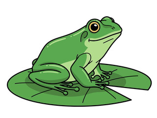 Obraz premium Cartoon green frog sitting on a large lily pad