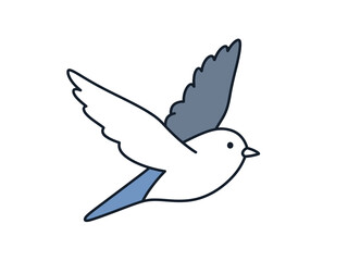 Obraz premium Stylized drawing of a white bird in flight with blue wing and tail accents
