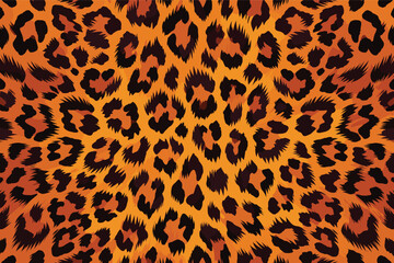 Vibrant Leopard Fur Pattern with Orange and Black Spots, Symmetrical Camouflage Design, Wildlife Artwork