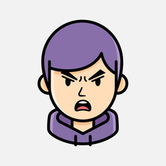 Obraz premium Cartoon illustration of an angry person with a purple hairstyle