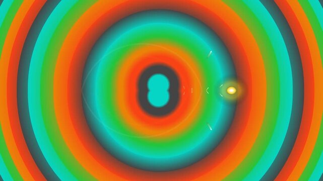 Vibrant concentric circles with a glowing orb in a dynamic, spiral pattern viewed from directly above