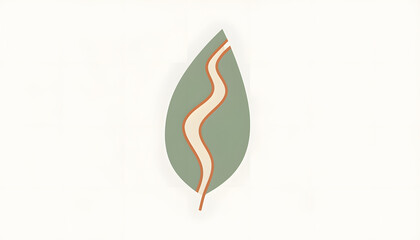Minimalist illustration of a leaf with a flowing wavy line inside on a white background