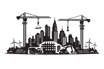 Obraz premium Urban Development Silhouette, Vector Illustration, Isolated on White Background