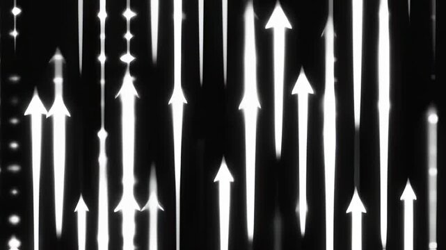 A stark abstract image, stark white arrows ascend on a black background, creating an upwards visual journey