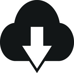 Obraz premium Cloud download icon featuring a solid arrow for digital file transfer and storage