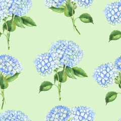 Seamless pattern of hydrangea bouquet soft green