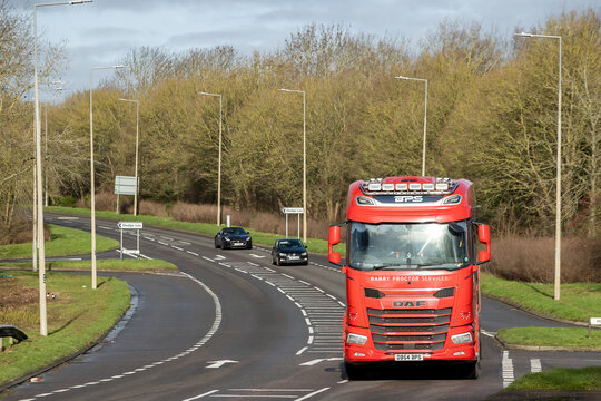 Milton Keynes,Bucks,UK - Feb 24th 2026:  2022 red Daf XG 530 FAS truck  driving on a British road