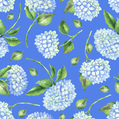 Seamless pattern of hydrangeas blue