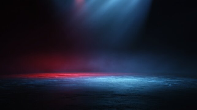dark cinematic concert stage background with red blue rim light