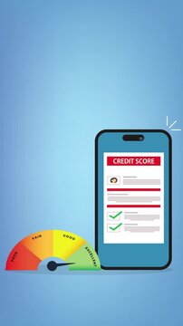 Credit score approval on smartphone with rating scale and checklist	