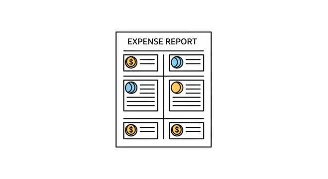 Expense report form with icons.