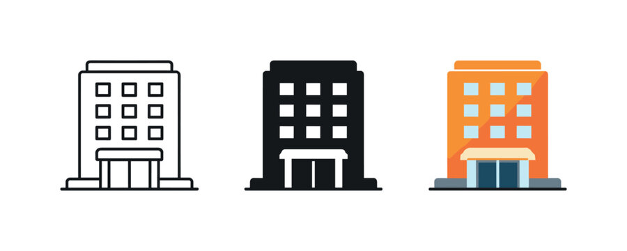 Hospitality access concept shown as a multi-story hotel building with windows and entrance canopy clearly visible as a single