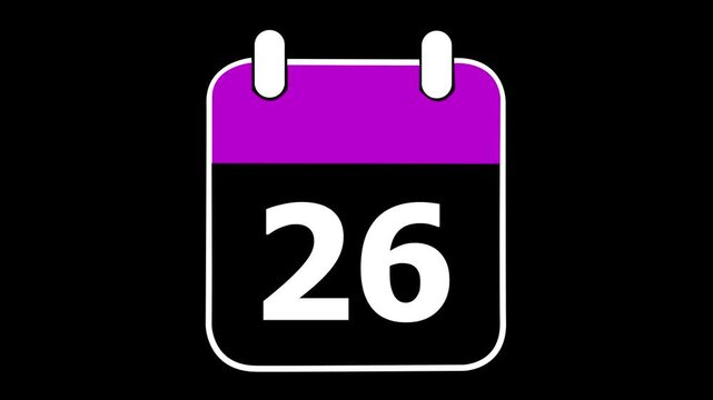Modern Digital Calendar Icon Displaying Day 26 with Purple Header and White Outline on Black Background