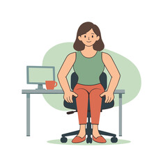 Fototapeta premium Calm person adjusts a desk chair, hands gripping sides, height set carefully, feet grounded, workspace ready. | desk chair,