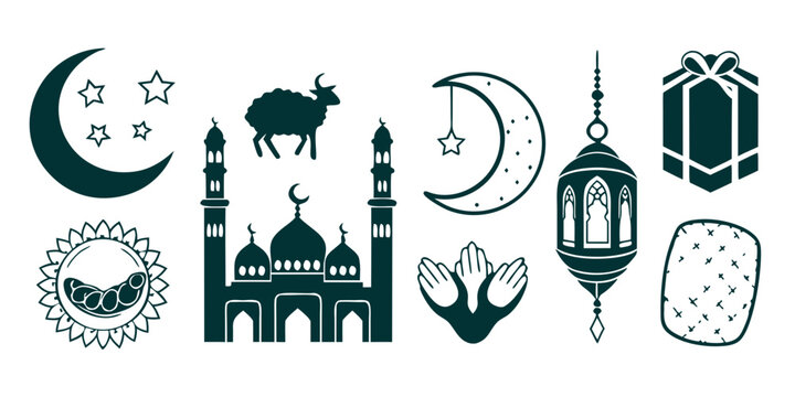 Diverse symbols representing islamic culture and traditions Vector