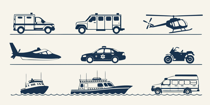 A diverse collection of various types of vehicles and transportation modes Vector