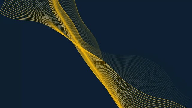 Abstract flowing golden yellow wavy lines forming a dynamic cross shape against a deep navy blue background with subtle gradient and light effects creating depth and movement
