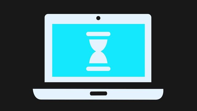 Laptop Processing: A minimalist illustration of a laptop screen displaying an hourglass icon, symbolizing the passage of time or ongoing processing.