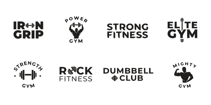 Logos of various gyms and fitness centers showcasing their branding and identity Vector