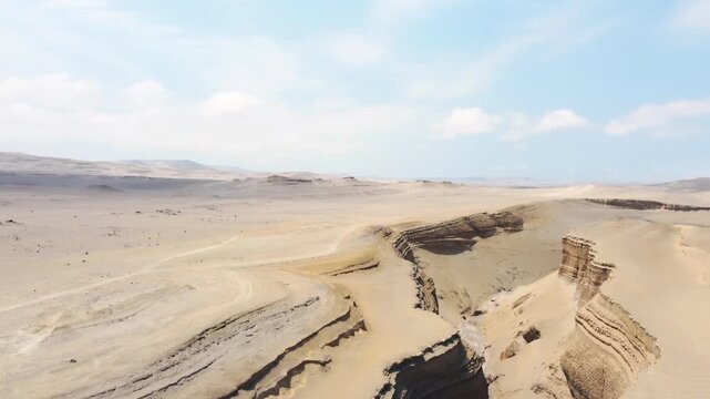 Drone aerial view,Ca&ntilde;on del Zapa (known as The Canyon of the Lost) is located, in the area called Montegrande, in Ica Peru, blue sky 4K.