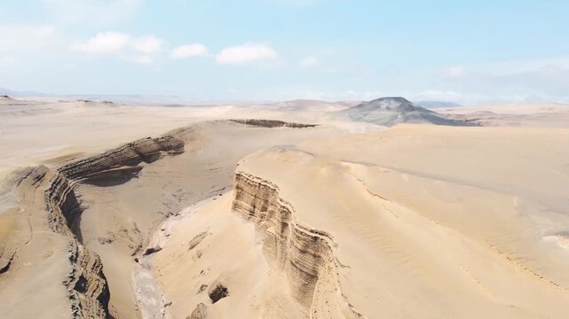 Drone aerial view,Ca&ntilde;on del Zapa (known as The Canyon of the Lost) is located, in the area called Montegrande, in Ica Peru, blue sky 4K