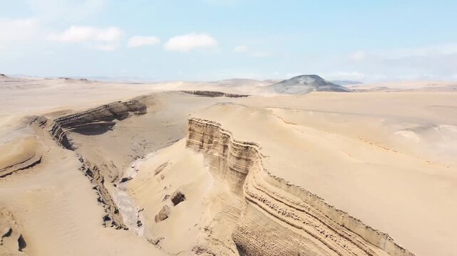 Drone aerial view,Ca&ntilde;on del Zapa (known as The Canyon of the Lost) is located, in the area called Montegrande, in Ica Peru, blue sky 4K