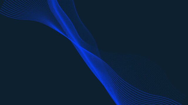 Abstract flowing vibrant blue wavy lines forming a dynamic cross shape against a deep navy blue background with subtle gradient and light effects creating depth and movement